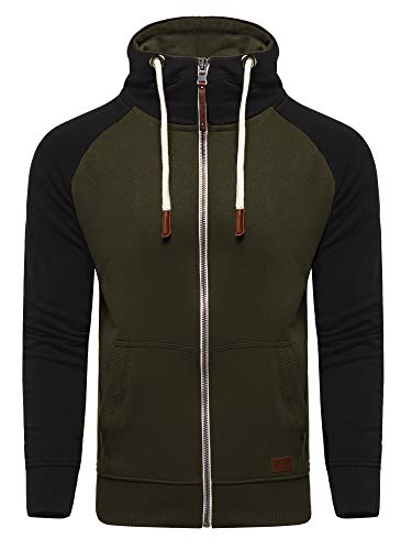 behype. Herren Raglan Sweat-Jacke Sweatshirt weicher Hoodie mit Kapuze & Dicker Kordel 40-7681 Khaki XL von behype.