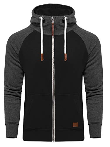 behype. Herren Raglan Sweat-Jacke Sweatshirt weicher Hoodie mit Kapuze & Dicker Kordel 40-7681 Schwarz M von behype.