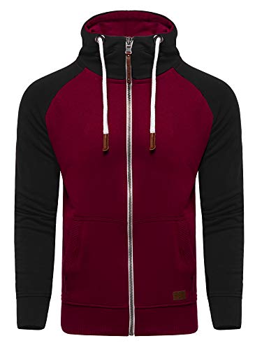 behype. Herren Raglan Sweat-Jacke Sweatshirt weicher Hoodie mit Kapuze & Dicker Kordel 40-7681 Weinrot XL von behype.