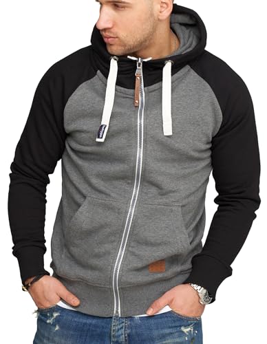 behype. Herren Raglan Sweat-Jacke Sweatshirt weicher Hoodie mit Kapuze & hohem Kragen Kapuzenpullover BH_7673-Dunkelgrau-M von behype.