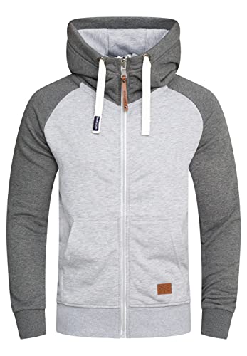 behype. Herren Raglan Sweat-Jacke Sweatshirt weicher Hoodie mit Kapuze & hohem Kragen Kapuzenpullover BH_7673-Hellgrau-L von behype.