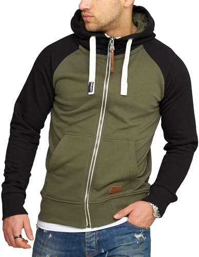 behype. Herren Raglan Sweat-Jacke Sweatshirt weicher Hoodie mit Kapuze & hohem Kragen Kapuzenpullover BH_7673-Khaki-XXL von behype.