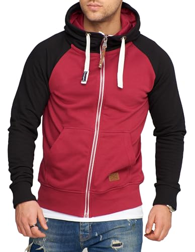 behype. Herren Raglan Sweat-Jacke Sweatshirt weicher Hoodie mit Kapuze & hohem Kragen Kapuzenpullover BH_7673-Weinrot-XXL von behype.