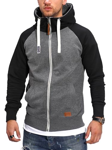 behype. Herren Raglan Sweat-Jacke Sweatshirt weicher Hoodie mit Kapuze & hohem Kragen Kapuzenpullover BH_7673D-Dunkelgrau-L von behype.