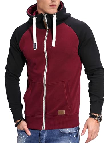 behype. Herren Raglan Sweat-Jacke Sweatshirt weicher Hoodie mit Kapuze & hohem Kragen Kapuzenpullover BH_7673D-Weinrot-L von behype.