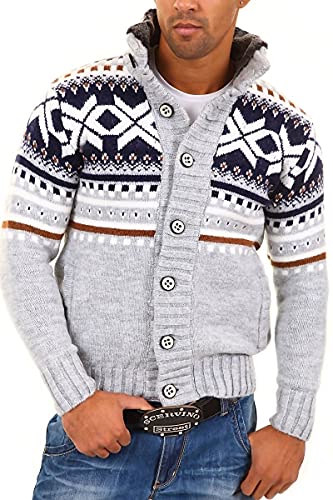 behype. Herren Strick-Jacke Pullover im Norweger Look 40-0711 Hellgrau XL von behype.