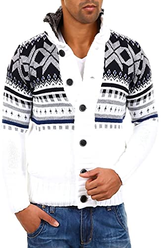 behype. Herren Strick-Jacke Pullover im Norweger Look 40-0711 Weiß M von behype.