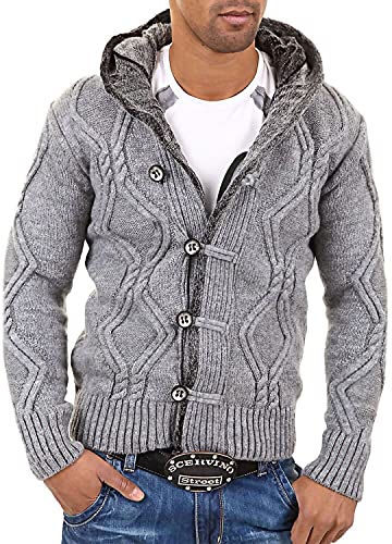 behype. Herren Strick-Jacke Pullover mit Kapuze 40-7049 Hellgrau S von behype.