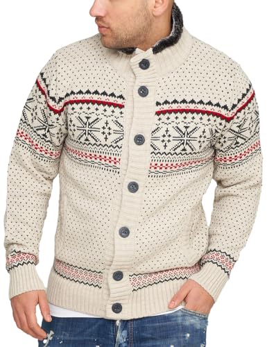 behype. Herren Strickjacke im Norweger-Look Strick-Pullover Cardigan Übergangs-Jacke CR_7798-Beige-M von behype.