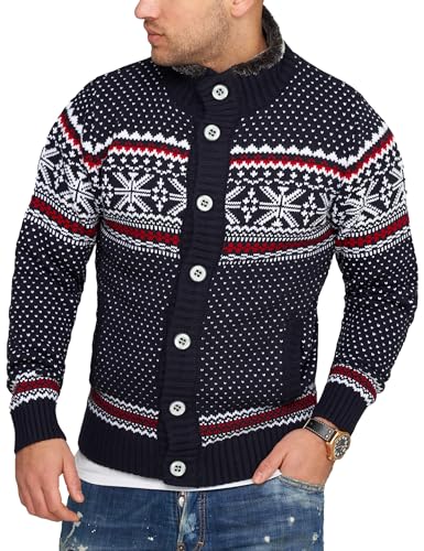 behype. Herren Strickjacke im Norweger-Look Strick-Pullover Cardigan Übergangs-Jacke CR_7798-Navy-XL von behype.