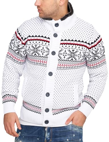 behype. Herren Strickjacke im Norweger-Look Strick-Pullover Cardigan Übergangs-Jacke CR_7798-Weiß-XL von behype.