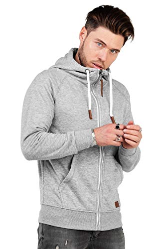 behype. Herren Sweat-Jacke Sweatshirt weicher Hoodie mit Kapuze & hohem Kragen 40-6729 Hellgrau L von behype.