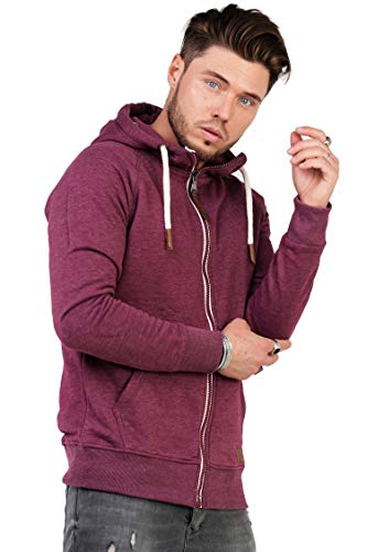 behype. Herren Sweat-Jacke Sweatshirt weicher Hoodie mit Kapuze & hohem Kragen 40-6729 Weinrot M von behype.