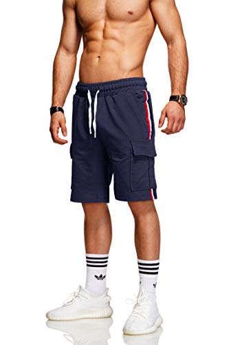 behype. Herren Sweat-Shorts Kurze Hose Sport-Hose Jogging-Hose Trainings-Hose Freizeit Side-Stripe 60-8110 (M, Navy) von behype.