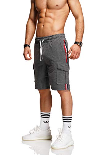 behype. Herren Sweat-Shorts Kurze Hose Sport-Hose Jogging-Hose Trainings-Hose Freizeit Side-Stripe 60-8110 Dunkelgrau S von behype.