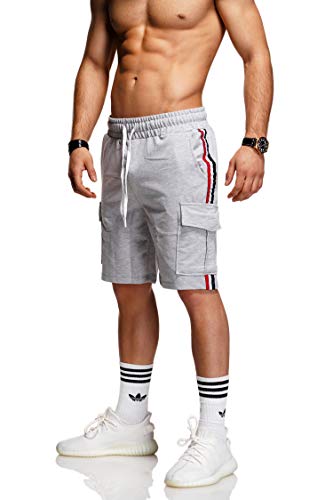 behype. Herren Sweat-Shorts Kurze Hose Sport-Hose Jogging-Hose Trainings-Hose Freizeit Side-Stripe 60-8110 Hellgrau XXL von behype.