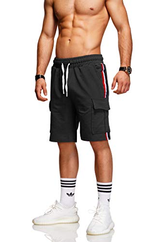 behype. Herren Sweat-Shorts Kurze Hose Sport-Hose Jogging-Hose Trainings-Hose Freizeit Side-Stripe 60-8110 Schwarz S von behype.