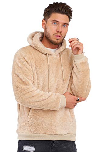 behype. Herren Teddy-Fell Kapuzen-Pullover Sweatshirt weicher Hoodie mit Kapuze Fleece-Jacke 40-4705 Beige L von behype.