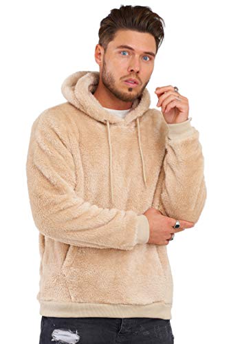 behype. Herren Teddy-Fell Kapuzen-Pullover Sweatshirt weicher Hoodie mit Kapuze Fleece-Jacke 40-4705 Beige S von behype.