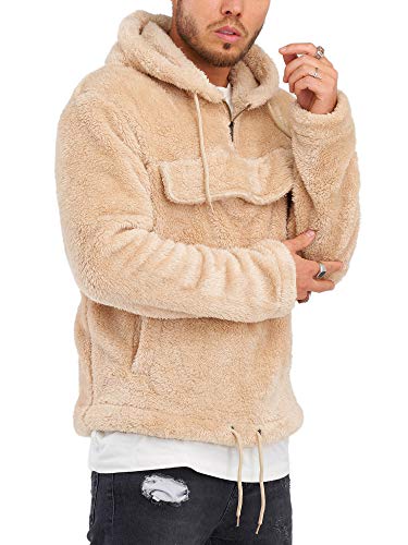 behype. Herren Teddy-Fell Kapuzen-Pullover Sweatshirt weicher Hoodie mit Kapuze Fleece-Jacke 40-4735 Beige L von behype.