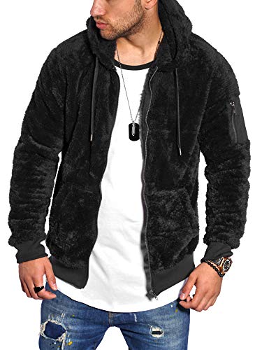 behype. Herren Teddy-Fell Sweat-Jacke Sweatshirt weicher Hoodie mit Kapuze 40-MSPHU Schwarz L von behype.