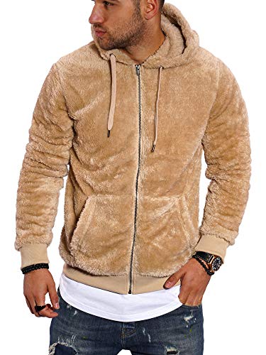 behype. Herren Teddy-Fell Sweat-Jacke Sweatshirt weicher Hoodie mit Kapuze Fleece-Jacke 40-MSPHU_NZ Beige S von behype.