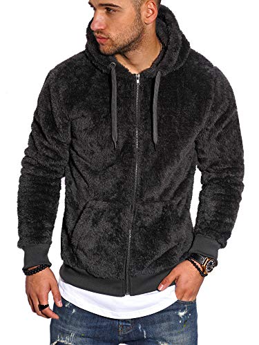 behype. Herren Teddy-Fell Sweat-Jacke Sweatshirt weicher Hoodie mit Kapuze Fleece-Jacke 40-MSPHU_NZ Schwarz L von behype.