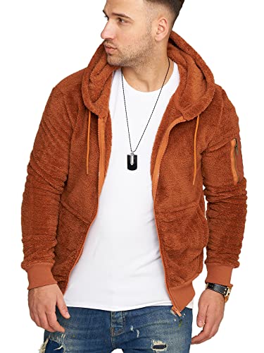 behype. Herren Teddy-Fell Sweat-Jacke Sweatshirt weicher Hoodie mit Kapuze Fleece-Jacke BH_7452-Rust-XL von behype.