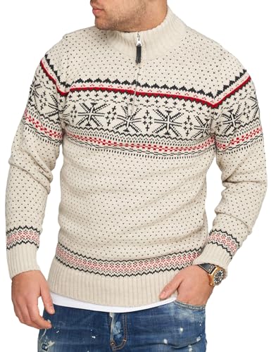 behype. Herren Troyer Winter Strickpullover im Norweger-Look mit Stehkragen CR_7799-Beige-M von behype.