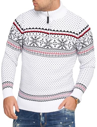 behype. Herren Troyer Winter Strickpullover im Norweger-Look mit Stehkragen CR_7799-Weiß-L von behype.