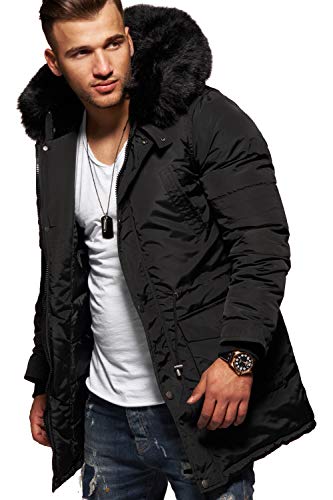 behype. Herren Winter-Parka Winter-Jacke mit Kunstfell an der Kapuze 55-1723 Schwarz M von behype.