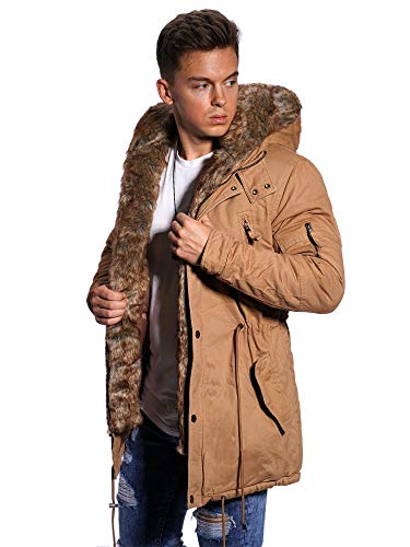 behype. Herren Winter-Parka Winter-Jacke mit Kunstfell & Kapuze 55-2705 Braun M von behype.