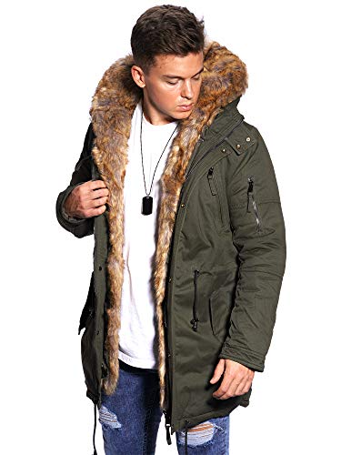 behype. Herren Winter-Parka Winter-Jacke mit Kunstfell & Kapuze 55-2705 Khaki M von behype.