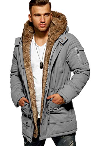 behype. Herren Winter-Parka Winter-Jacke mit Kunstfell & Kapuze Biker 55-1790 (S, Grau) von behype.