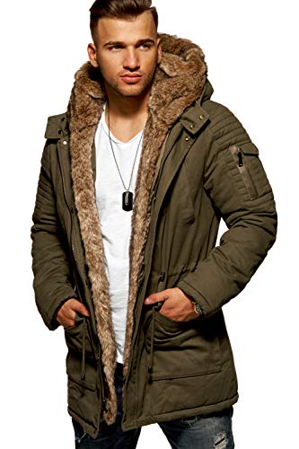 behype. Herren Winter-Parka Winter-Jacke mit Kunstfell & Kapuze Biker 55-1790 Khaki L von behype.