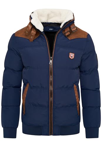 behype. Herren Winterjacke mit abnehmbarem Kunstfell in Schaf-Optik Kurze Steppjacke warme Outdoorjacke Jacket Puffer-Jacke Piloten-Stil OR_1215-Navy-XL von behype.