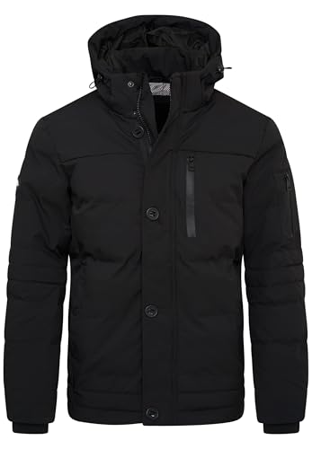 behype. Herren Winterjacke mit abnehmbarer Kapuze Kurze Steppjacke warme Outdoorjacke Jacket Puffer-Jacke OR_1241-Black-L von behype.