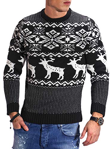 behype. Herren X-Mas Strick-Pullover Weihnachten Norweger Pulli mit Rentieren Sweatshirt 40-0184 Schwarz M von behype.