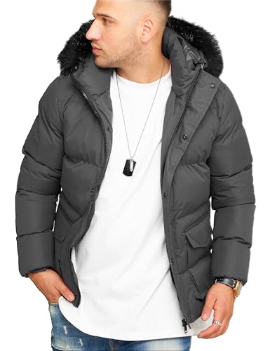 behype. Herren warme Jacke mit Kapuze Parka Winterjacke J10-Charcoal-M von behype.