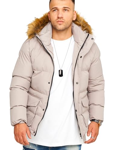 behype. Herren warme Jacke mit Kapuze Parka Winterjacke J10-Taupe-L von behype.