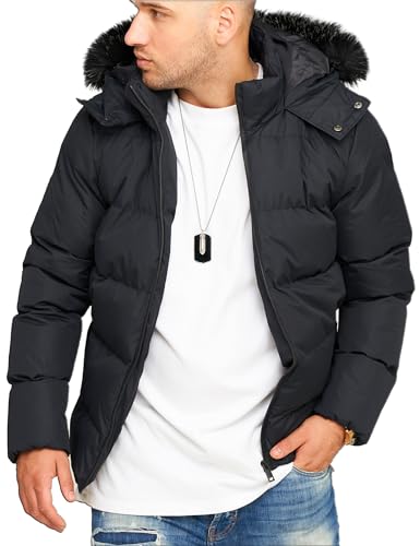 behype. Herren warme Jacke mit Kapuze Parka Winterjacke J11-Black-L von behype.