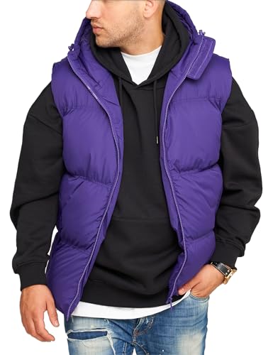 behype. Herren warme Weste mit Kapuze Steppweste Puffer-Weste J17-Lila-S von behype.