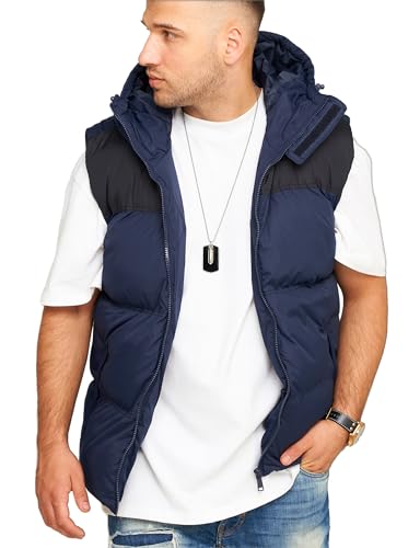 behype. Herren warme Weste mit Kapuze Steppweste Puffer-Weste J17-Panel-Navy-L von behype.