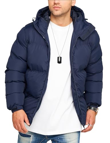 behype. Herren warme Winterjacke mit Kapuze Steppjacke Puffer-Jacke J14-Navy-XXL von behype.