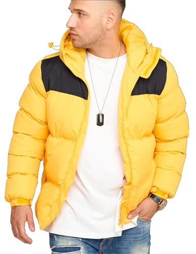 behype. Herren warme Winterjacke mit Kapuze Steppjacke Puffer-Jacke J14-Panel-Gelb-L von behype.