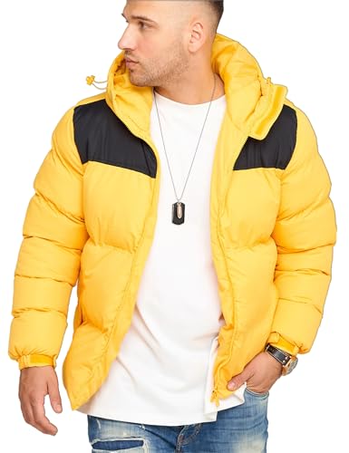 behype. Herren warme Winterjacke mit Kapuze Steppjacke Puffer-Jacke J14-Panel-Gelb-XL von behype.