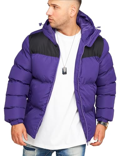 behype. Herren warme Winterjacke mit Kapuze Steppjacke Puffer-Jacke J14-Panel-Lila-XXL von behype.