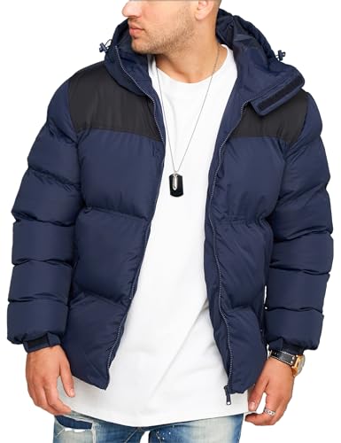 behype. Herren warme Winterjacke mit Kapuze Steppjacke Puffer-Jacke J14-Panel-Navy-XXL von behype.