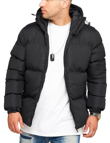 behype. Herren warme Winterjacke mit Kapuze Steppjacke Puffer-Jacke J14-Schwarz-XXL von behype.