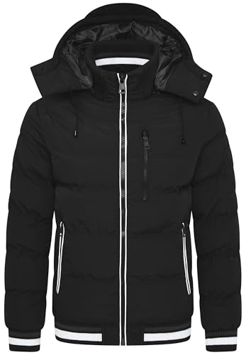 behype. Herren warme Winterjacke mit abnehmbarer Kapuze Kurze Steppjacke Outdoorjacke Jacket Puffer-Jacke OR_1214-Black-Grey-M von behype.